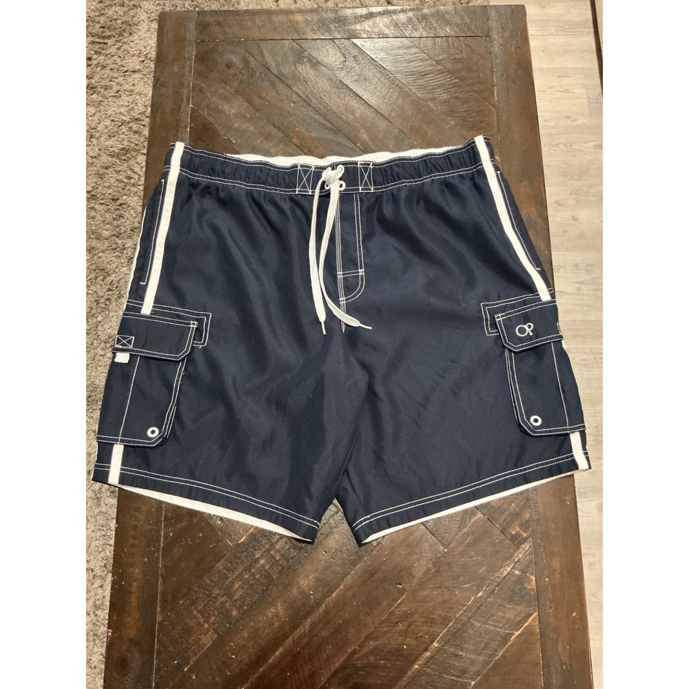 Ocean Pacific Mens Navy Blue Cargo Board Shorts Swim Trunks 2XL OM15101YB
